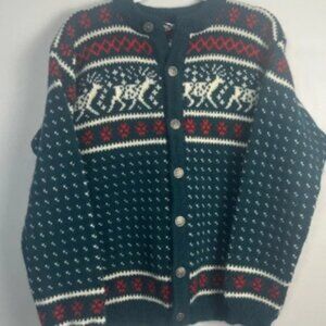 Vintage 90s Dale of Norway Reindeer 100% wool button up cardigan size large